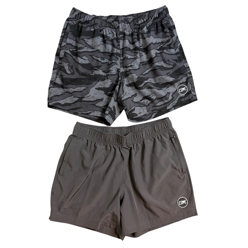 Cove USA Shorts Men 32 5" Inseam Lot 2 Gunmetal Tiger Camo Athletic Swim